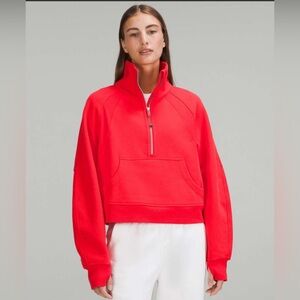 Lululemon Scuba Oversized Funnel Neck Half Zip in Carnation Red